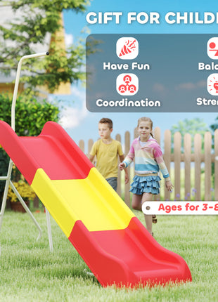 6ft Slide for Kids, Metal Freestanding Playground Equipment with Climbing Ladder, for Backyard, Outdoor, Indoor, Red