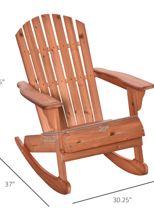 Adirondack Rocking Chair, with Slatted Wooden Design, Fanned Back, Ergonomic Armrests, & Classic Rustic Style, For Porch, Patio, Backyard, Teak