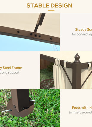 10' x 12' Outdoor Patio Gazebo with Curtains, Two-Tier Roof, Beige