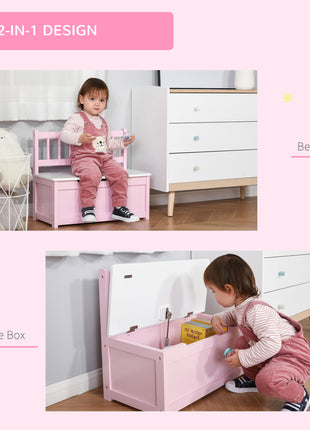 Toy Box Chest, Kids Storage Bench with Large 27 L Interior, Toy Organizer with Top Lid, and Backrest, Kids Bedroom Furniture for Nursery Room, Playroom, Bedroom, 24" x 12" x 20", Pink