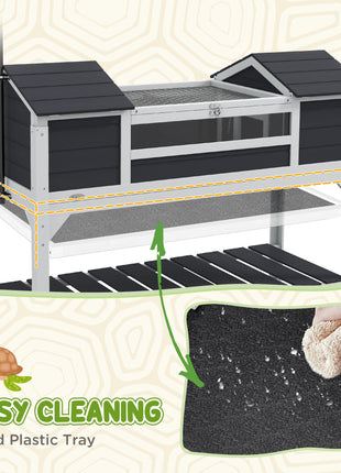 Tortoise Enclosure Tortoise House with Adjustable Lamp Holder Storage Shelf, Dual Main Houses, Openable Lid, Gray
