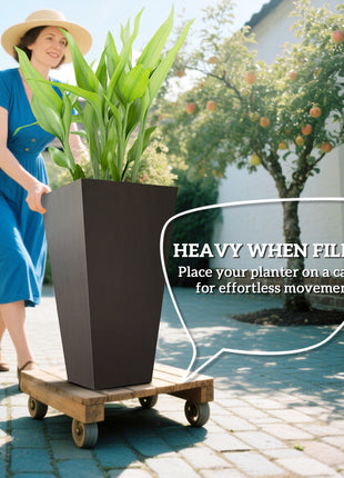 28ft Tall Plastic Planters, Set of 3, Flower Pot, anti-crack, fade-resistant, square shape with a matte surface, Outdoor & Indoor, for lawns, patios, yards, Brown