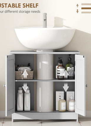 Bathroom Vanity Cabinet, Under Sink Bathroom Cabinet with 2 Doors and Adjustable Shelf, Light Gray