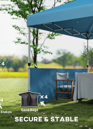 10' x 10' Pop Up Canopy Tent with 2 Half Sidewalls, UV50+ Instant Sun Shelter with Wheeled Carry Bag, Sea Blue