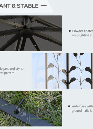  10' x 10' Metal Patio Gazebo, Double Roof Outdoor Gazebo Canopy Shelter with Tree Motifs Corner Frame and Netting, for Garden, Lawn, Backyard, and Deck, Gray