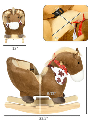 Baby Rocking Horse, Riding Horse, Plush Animal Rocker with Realistic Sound, Pedals for Ages 18-36 Months, Brown