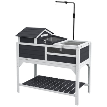 Tortoise Enclosure Tortoise House w/ Adjustable Lamp Holder, Storage Shelf, Removable Main House, Openable Lid, Gray