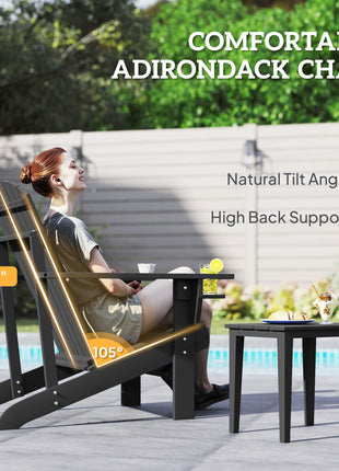 Oversized Adirondack Chair, Outdoor Fire Pit and Porch Seating, Classic Log Lounge w/ Built-in Cupholder, Black