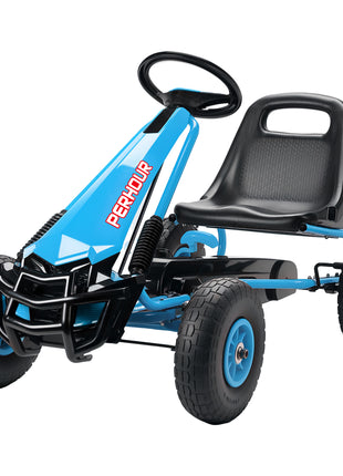Kids Go Kart, Pedal Car with Adjustable Seat, EVA Wheels, Brake, for Boys & Girls Aged 3-8 Years Old, Blue