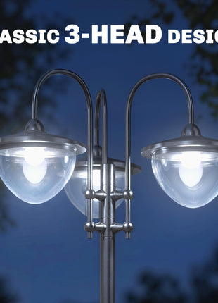 74.5" 3-head Solar Lamp Post Light with Planter, Solar Pole Lights Outdoor Waterproof LED Lighting for Backyard Pathway Patio Lawn Driveway Decor, Black