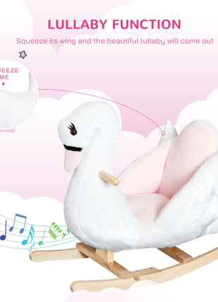 Kids Ride On Rocking Horse Plush Swan Style Toy with Music for Over 18 Months Children, White and Pink