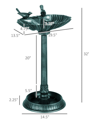 32" Antique Bird Bath Decorative Birdbath Bird Feeder Bowl with Planter Pedestal and Bird Statues, Verdigris