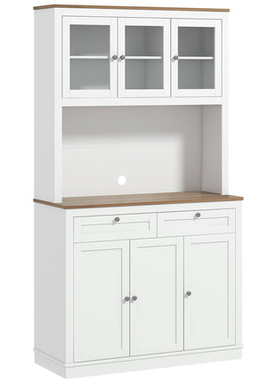 71" Kitchen Pantry Cabinet with Microwave Stand, Kitchen Hutch with 2 Drawers and Adjustable Shelves, White