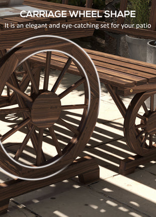 Patio Table and Chairs for 4 People, Wagon Wheel Design, Outdoor Furniture Set for Backyard, Garden, Carbonized