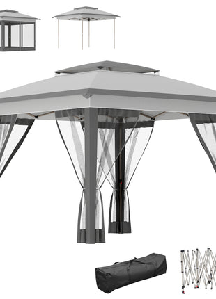 12' x 12' Pop Up Canopy Tent with Netting and Carry Bag, Instant Sun Shelter with 137 sq.ft Shade, Tents for Parties, Height Adjustable, for Outdoor, Garden, Patio, Gray