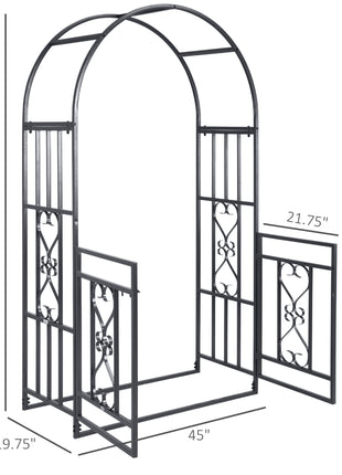 81" Metal Garden Arbor with Double Doors, Locking Gate, Climbing Vine Frame with Heart Motifs, Arch for Wedding, Bridal Party Decoration, Grey