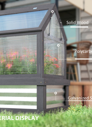 Raised Garden Flower Bed Kit with Greenhouse, Wooden Cold Frame Planter, 35.5" x 22.5" x 38.25", Gray