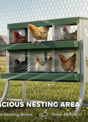 Chicken Nesting Boxes, 6 Compartment Steel Nesting Boxes for Chickens, Wall Mount Egg Laying Boxes with Vented Holes
