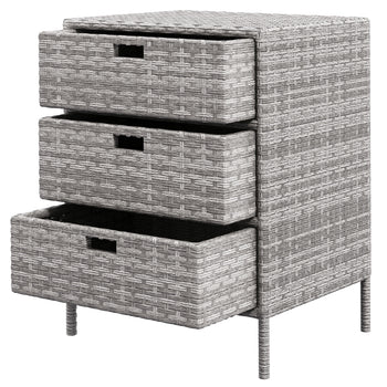 Patio PE Rattan Storage Cabinet, Wicker Pool Cabinet Organizer, Outdoor Towel Rack for Pool with 3 Drawers, Gray