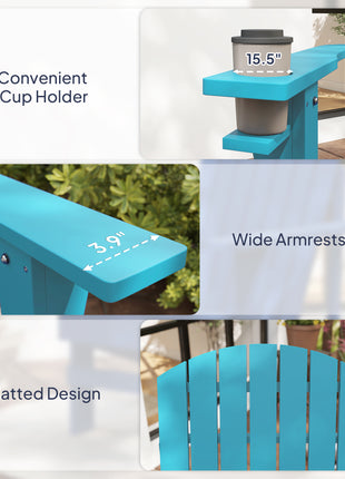 Oversized Adirondack Chair, Outdoor Fire Pit and Porch Seating, Classic Log Lounge w/ Built-in Cupholder, Sky Blue