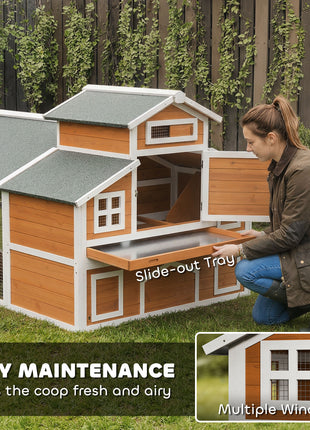 79"L Chicken Coop with Run for 6 Chickens, Wooden Chicken House with Nesting Boxes and Pull-Out Tray