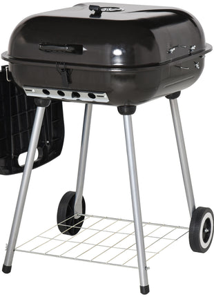 22" Charcoal Barbecue Grill with Portable Wheel, Side Tray and Lower Shelf for Outdoor BBQ for Garden, Backyard, Poolside