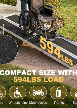 10' Skidproof Portable Wheelchair Ramp for Home, Steps, Doorways, Carpeted Foldable Handicap Ramp, Threshold Ramp