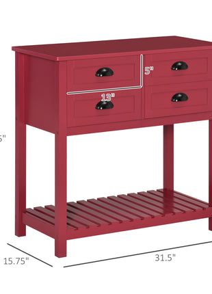 Sideboard Buffet Cabinet with Storage, Modern Coffee Bar Cabinet with 4 Drawers and Slatted Bottom Shelf, Console Table for Kitchen, Living Room, Dining Room, Hallway, Red