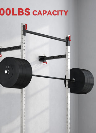 Folding Squat Rack with Pull Up Bar, Wall Mounted and Adjustable, 1000 Pounds Capacity Power Rack, White