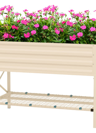 Galvanized Raised Garden Bed, Metal Planter Box with Legs, Storage Shelf and Bed Liner, Cream