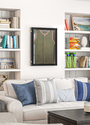 24" x 32" Acrylic Shadow Box Frame, UV-Resistant Jersey Display Case with T-shirt Hanger and 2 Keys, Black