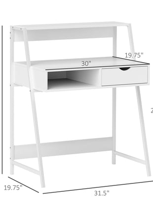 Home Office desk, Computer Desk for Small Spaces, Study Table with Drawer and Storage Shelves, White