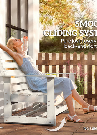 Patio Glider Bench w/ HDPE Slatted Double Rocking Chair, Distressed White