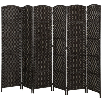 Room Divider, 6 Panel Folding Privacy Screen, 6FT Tall Portable Weave Partition Wall Divider for Bedroom, Coffee