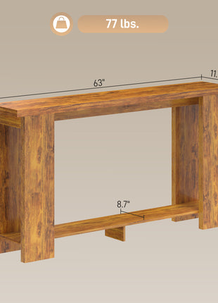 Farmhouse Console Table, 63" Narrow Entryway Table with Thickened Tabletop for Living Room, Hallway, Distressed Brown