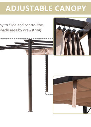 10' x 13' Aluminum Patio Pergola with Retractable Pergola Canopy, Backyard Shade Shelter for Porch, Outdoor Party, Garden, Grill Gazebo, Brown