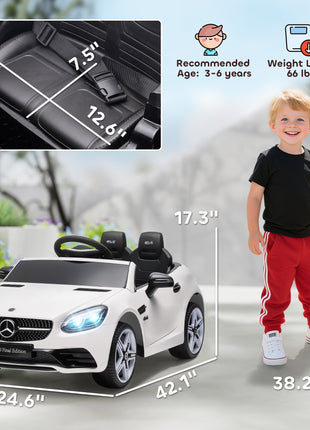 Mercedes SLC 300 Licensed Kids Electric Car with Remote Control, 12V Battery Powered Kids Ride on Car with Music, Lights, Suspension for 3-6 Years Old, White