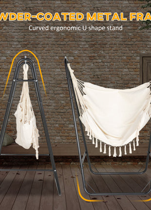 Hammock Chair with U Shape Stand, Hammock Swing Chair with A Side Pocket, Cream White