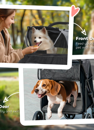 Dog Stroller for Large Medium Small Dogs up to 66 Lbs. 23.5" in Body Length, One-Click Foldable Pet Cat Stroller with Storage, Shock Absorption Wheels, Mesh Window, Safety Leash, Gray