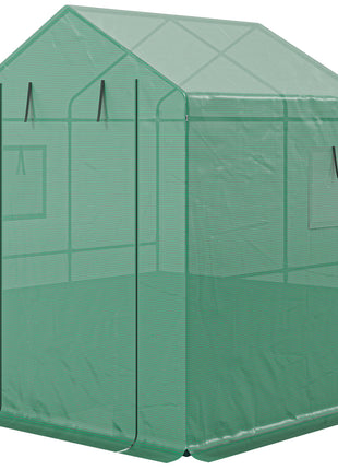 Greenhouse with Raised Garden Bed, Galvanized Steel Outdoor Greenhouse with Roll Up Door, 56" x 56" x 75", Dark Gray