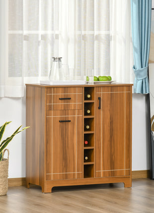 Retro Wine Cabinet for 6 Bottles, Wine Rack Sideboard Serving Bar with Glass Holders and 1 Drawer, Brown