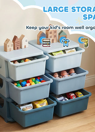 3 Tier Kids Storage Unit, Toy Organizers and Storage with 6 Drawer Chest for Kids Bedroom Nursery Kindergarten Living Room for Boys Girls Toddlers, Blue