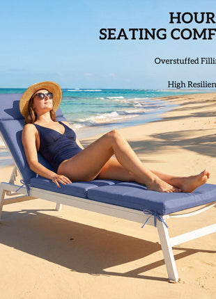 Outdoor Chaise Lounge Cushions Set of 2 with 6 Ties, High-Density Foam, for Patio and Poolside, Navy Blue