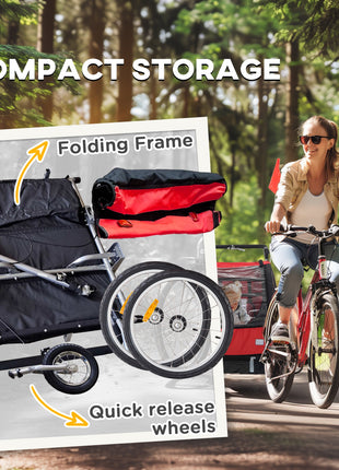 2-Seat Elite 360 Swivel Bike Trailer for Kids Bicycle Cargo Trailer with Water-Resistant Windows, Black and Red