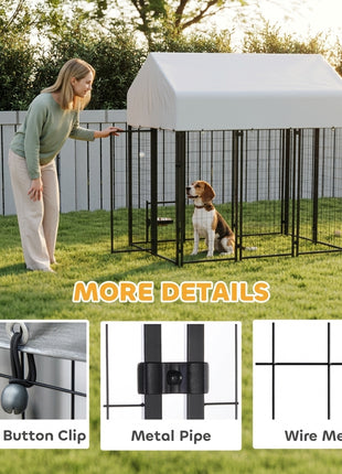 Outdoor Dog Kennel with Roof, 6' x 4' x 6' Heavy Duty Welded Wire Dog Playpen Enclosure with Escape-proof Lock