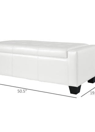 50.5" Faux Leather Rectangular Tufted Storage Ottoman for Living Room, Entryway, or Bedroom, White