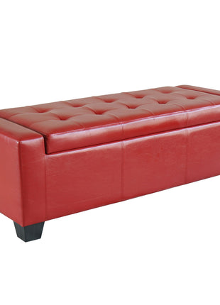 50.5" Faux Leather Rectangular Tufted Storage Ottoman, Bright Red