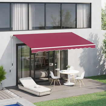 13' x 8' Retractable Awning, Patio Awnings, Sunshade Shelter w/ Manual Crank Handle, UV & Water-Resistant Fabric and Aluminum Frame for Deck, Balcony, Yard, Wine Red