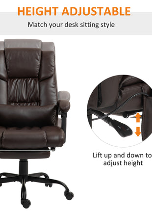 Massage Office Chair with 6 Vibrating Points, High Back Reclining Office Chair with Footrest and Remote, Brown