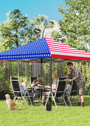 10 x 10 ft Pop Up Canopy Tent with One Push Setup, Outdoor Portable Instant Canopy Shelter w/ Roller Bag, American Flag